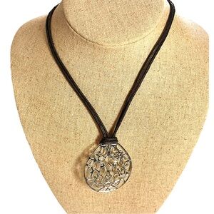 Womens Statement Necklace Silver Tone Boho Artsy Brown FAll